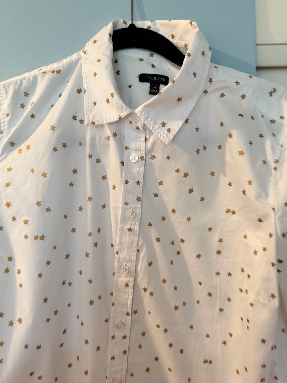 Talbots White Button-Down Shirt with Gold Star Print - Men's